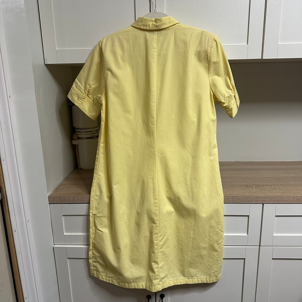 Lands End Button Up Shirt Dress Womens 10 Yellow Short Sleeve Pocket Vintage 90s - Picture 2 of 12